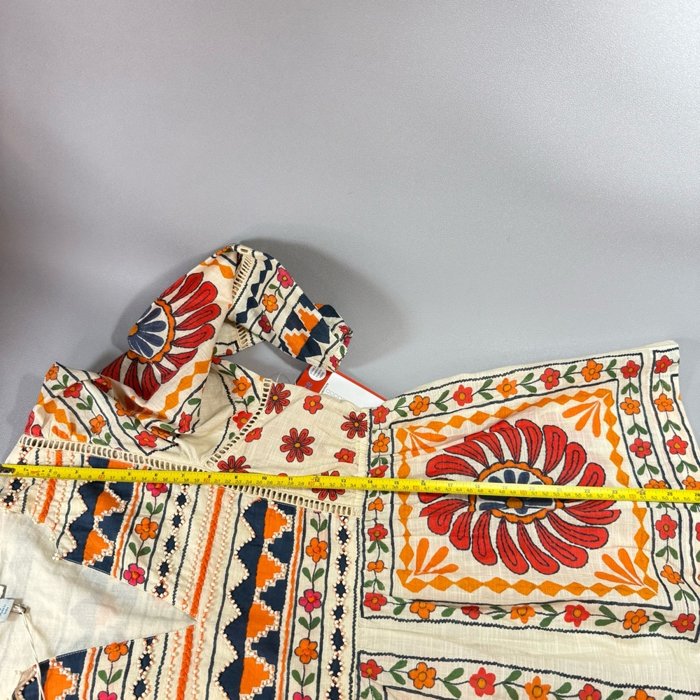 Sundance Zariah Orange Blue Cream Beaded Floral Print Blouse - Picture 15 of 16
